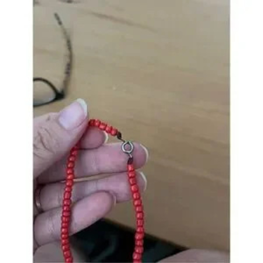 Vintage Tibet Tribal Resin Bead Sterling Silver?Pendant Necklace 925